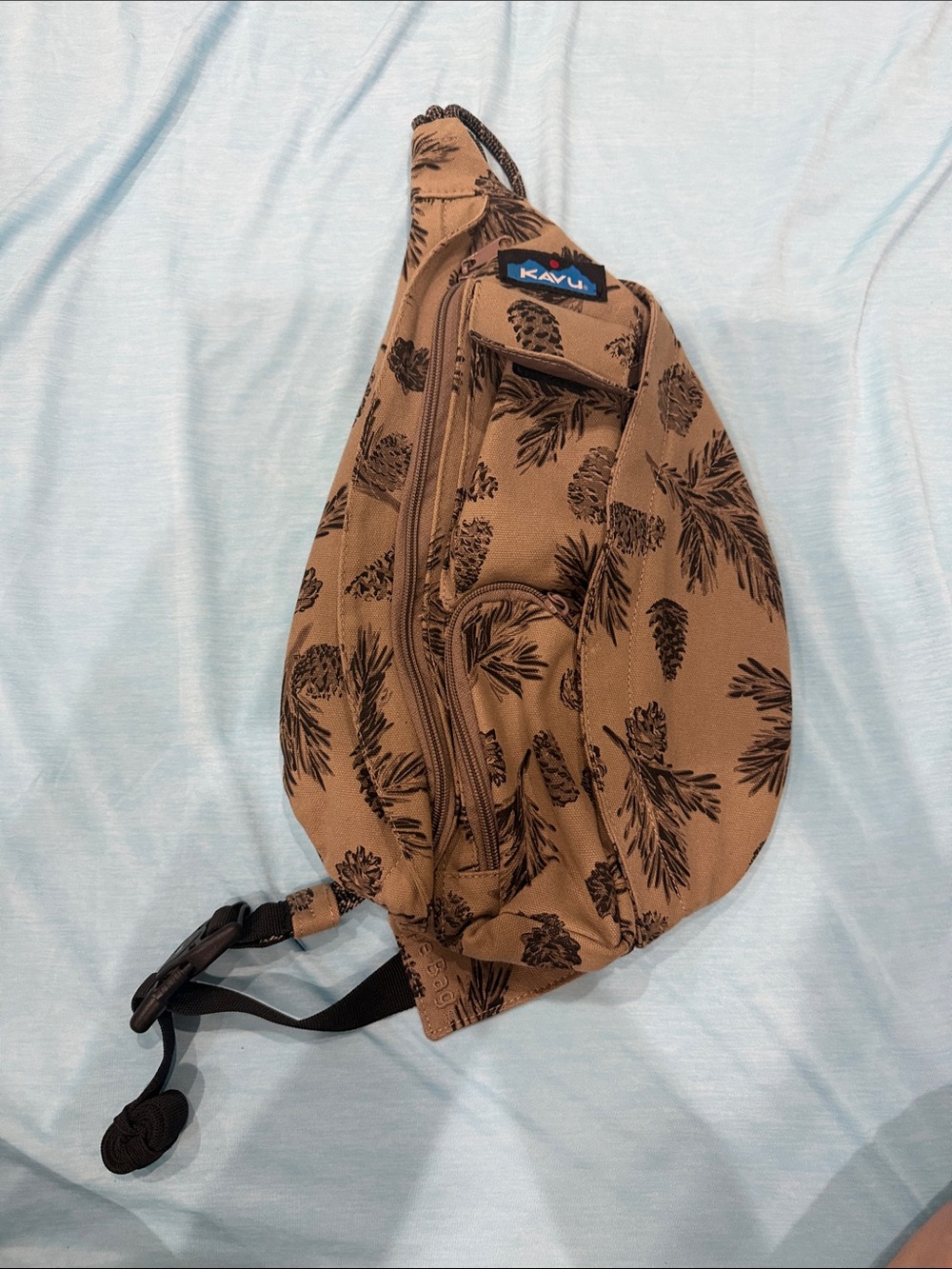 Kavu Brown Pinecone Print Rope Sling Belt Bag